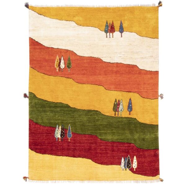 真正波斯加贝羊毛地毯 手工编织于法尔斯 黄色树木