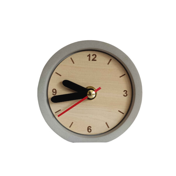 手工混凝土桌面时钟 – 极简圆形灰色