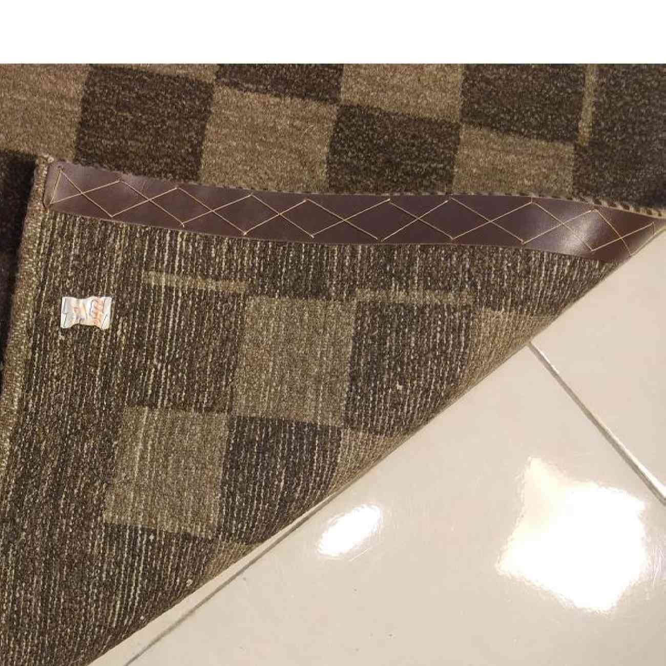 原创真正波斯加贝羊毛地毯 手工编织于法尔斯 格子棕色