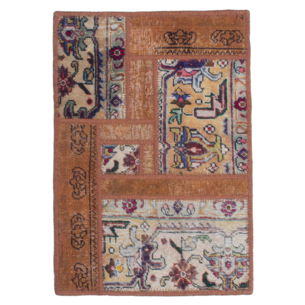 复古波斯手工打结拼布地毯 几何棕色