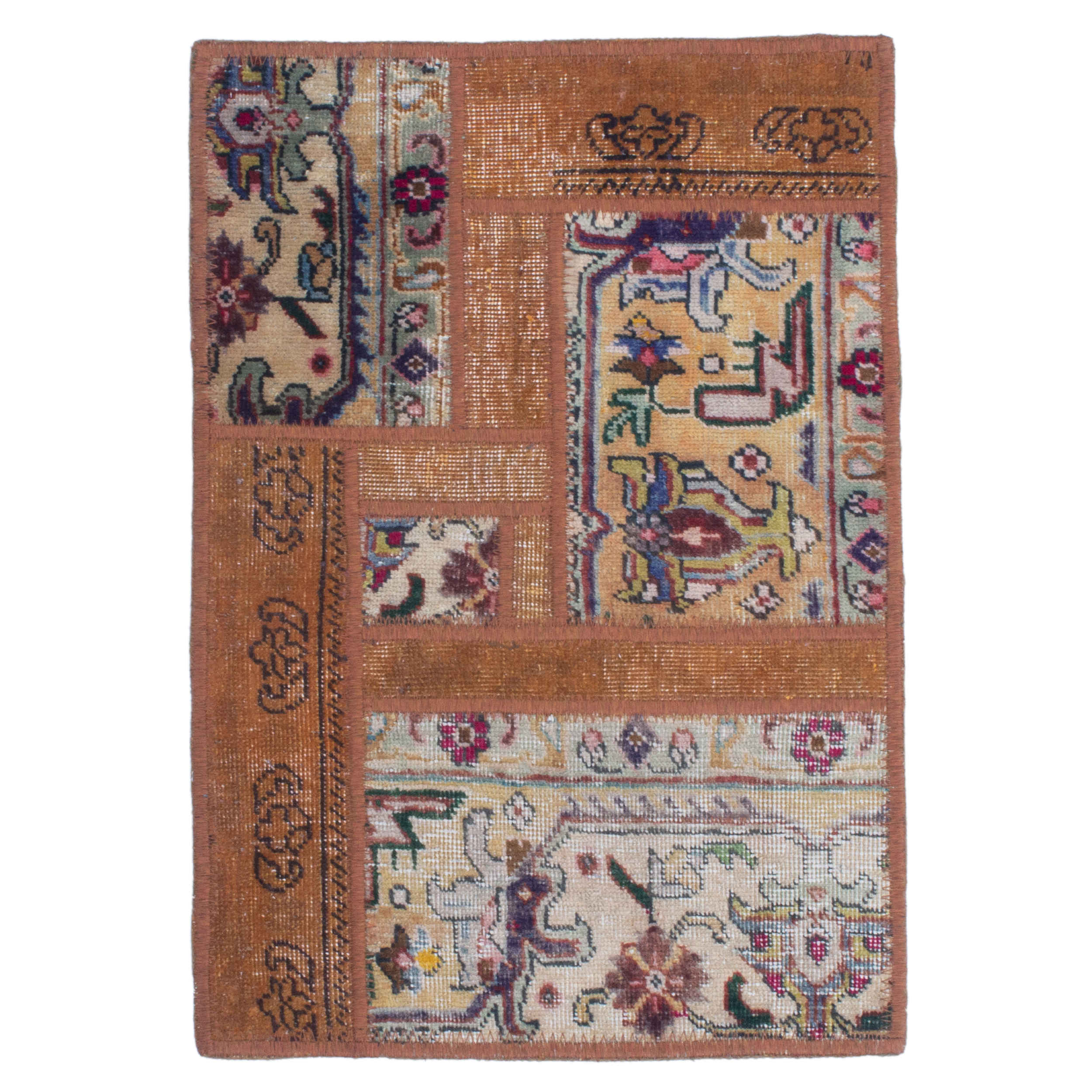 Main image of 复古波斯手工打结拼布地毯 几何棕色