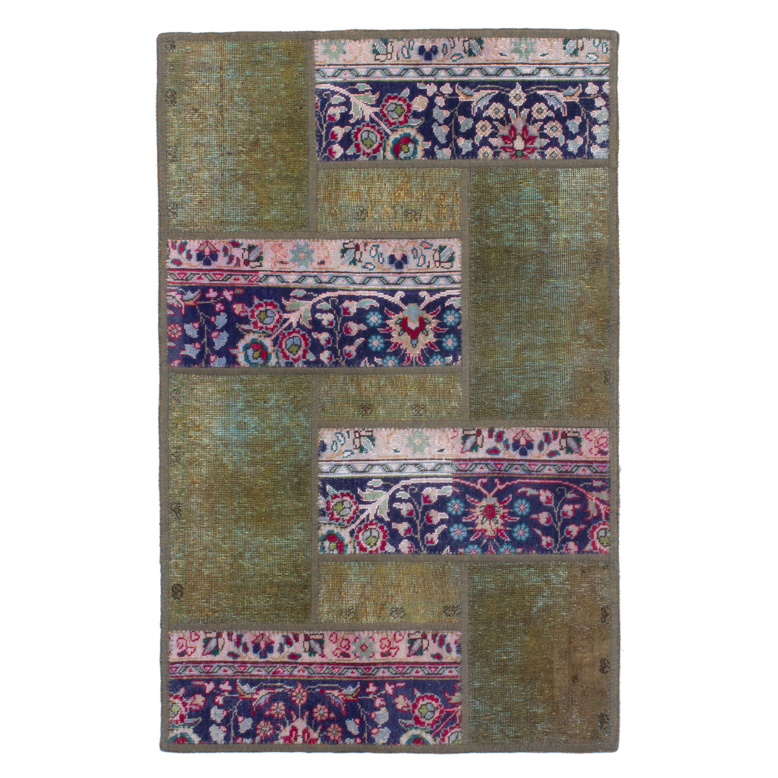 Main image of 复古波斯手工打结拼布地毯 几何绿色