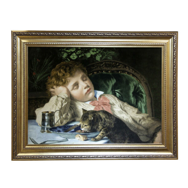 手工结波斯挂毯 – 塔布里兹，睡眼朦胧的男孩与猫图案