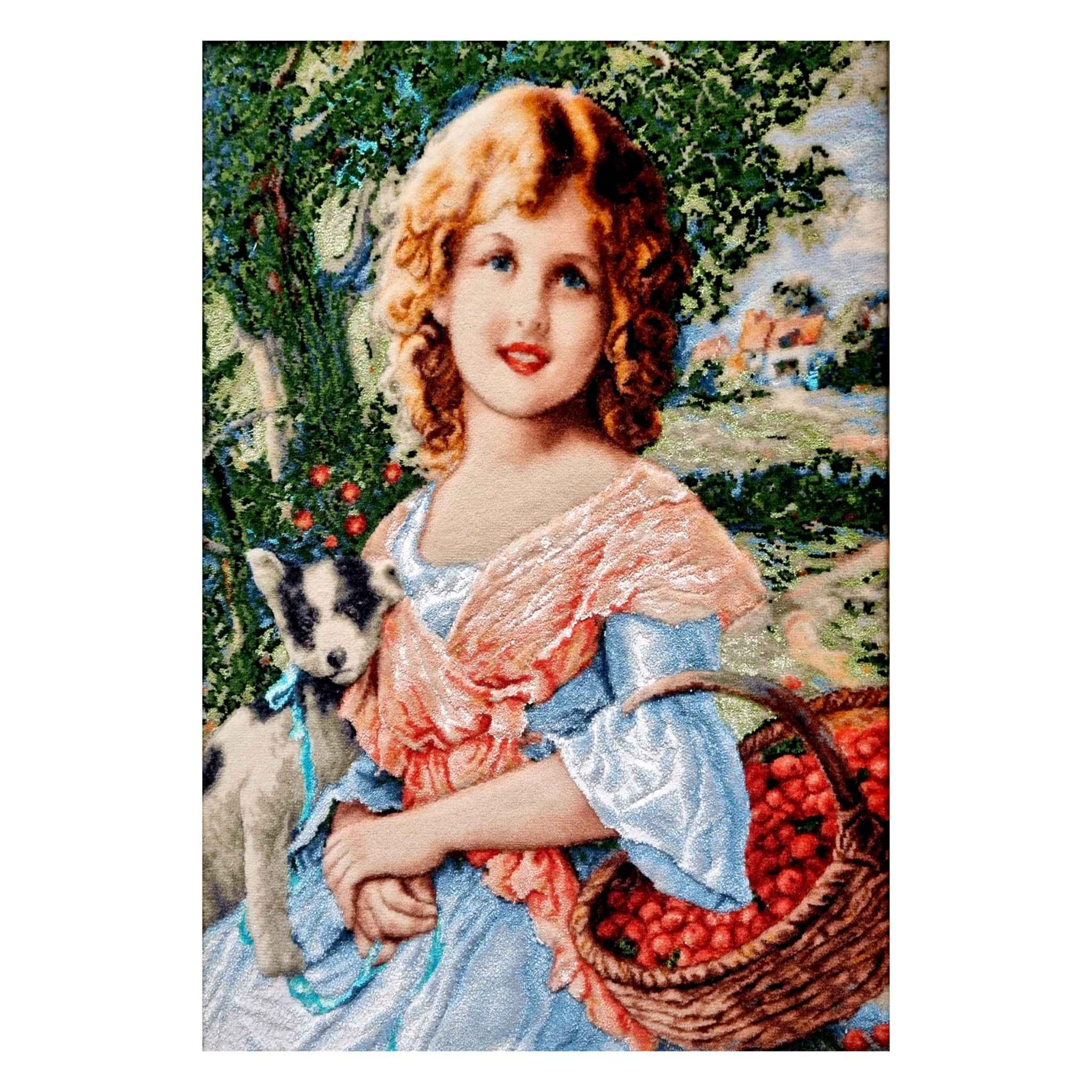 手工结波斯挂毯 – 塔布里兹，女孩与狗图案