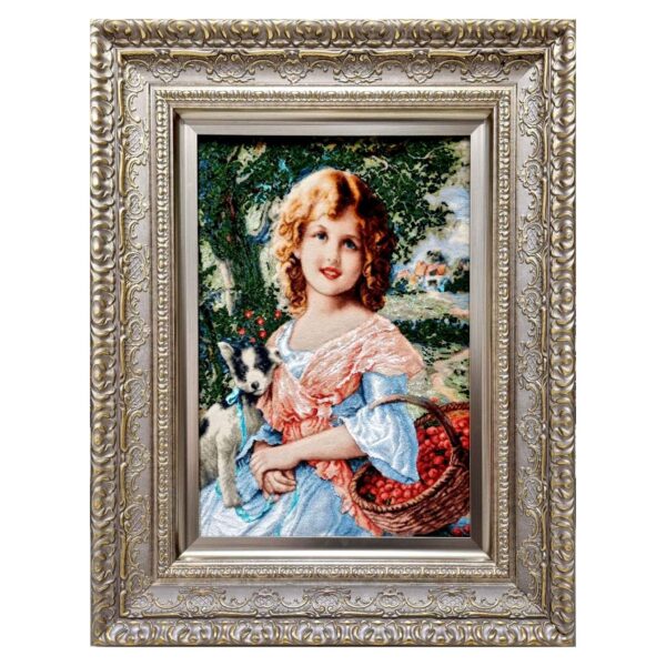 手工结波斯挂毯 – 塔布里兹，女孩与狗图案