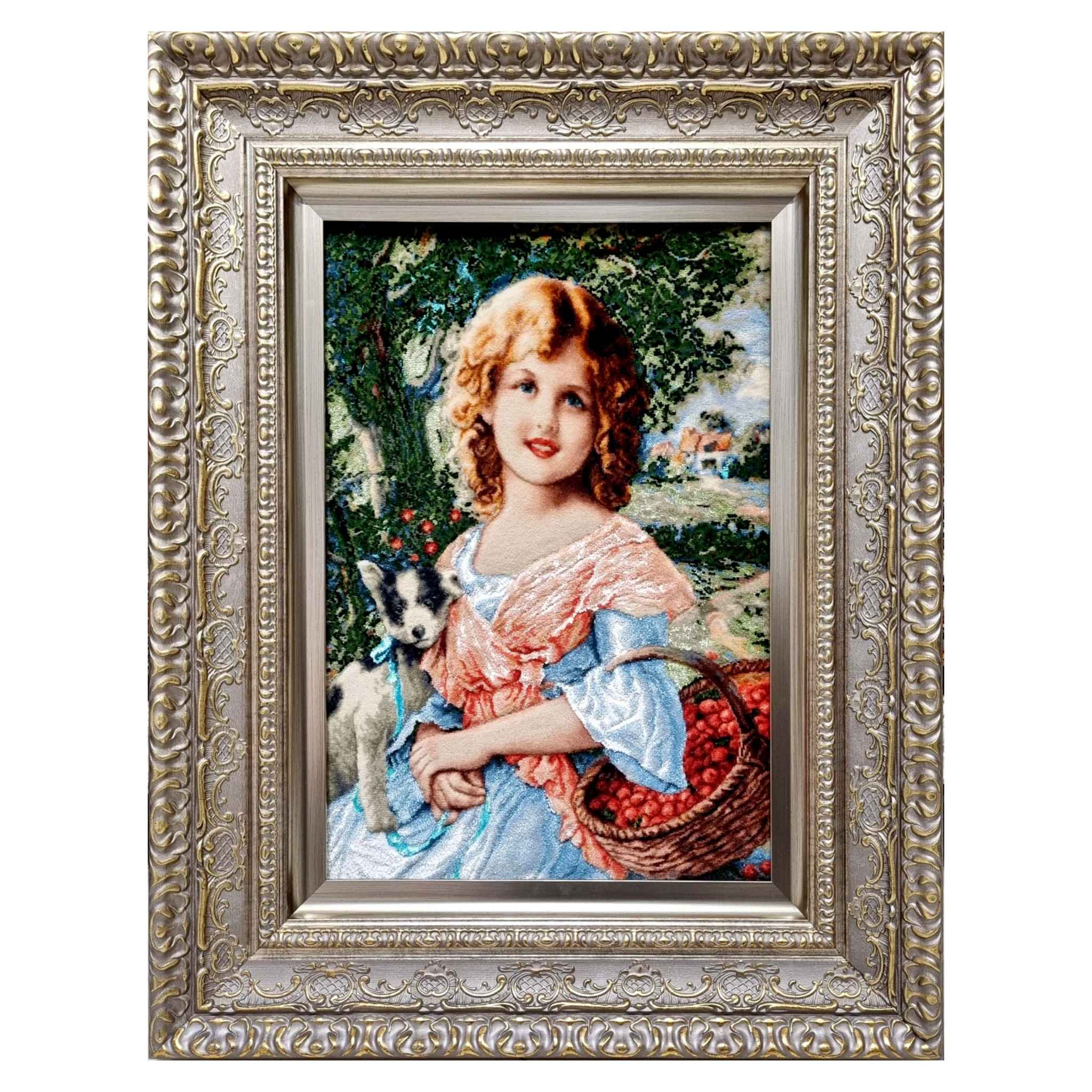 Main image of 手工结波斯挂毯 – 塔布里兹，女孩与狗图案