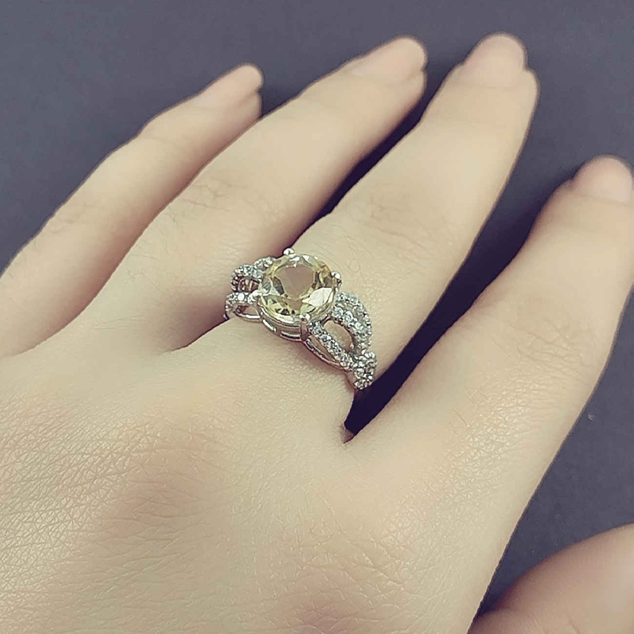 女士黄水晶纯银戒指——Gelareh款