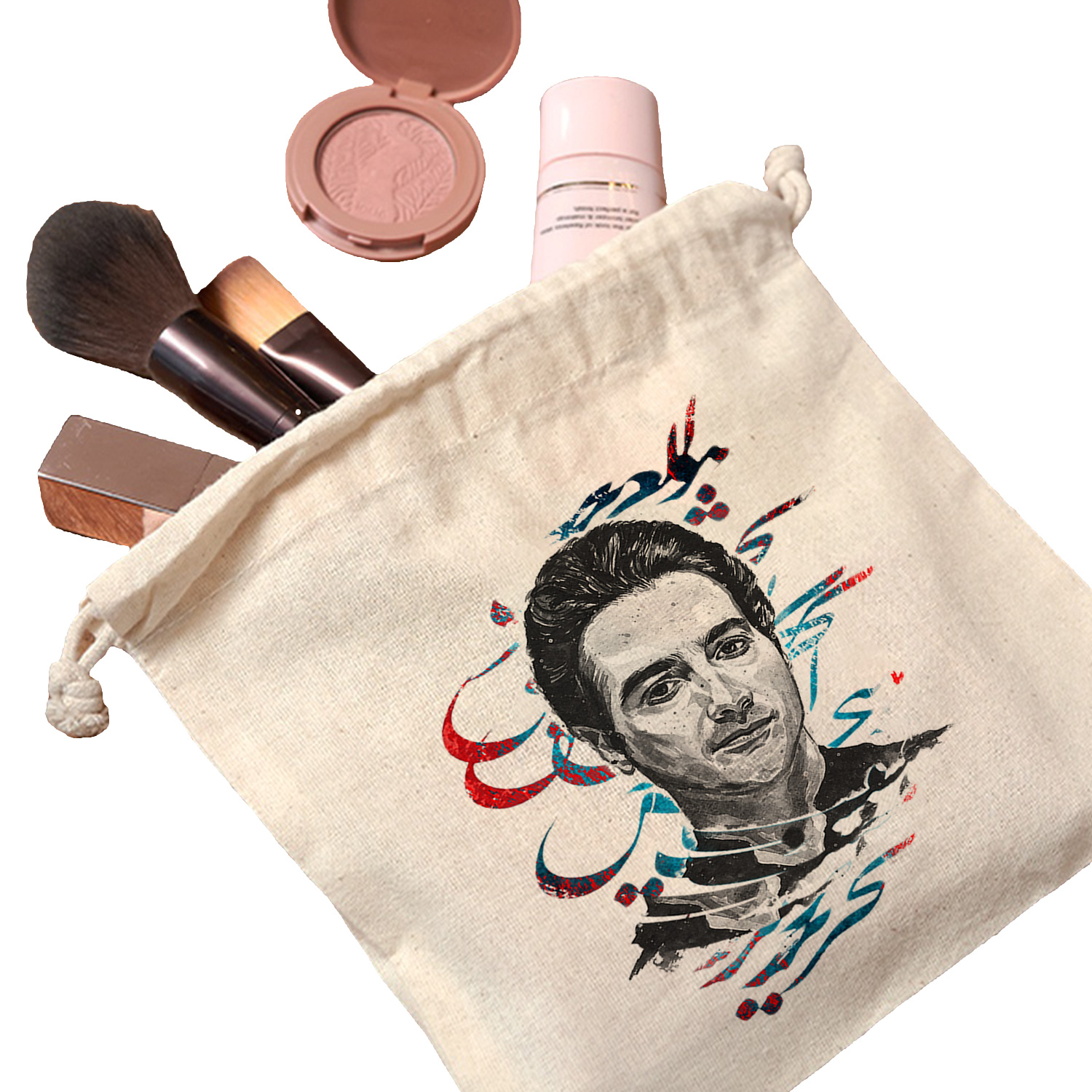 抽绳棉布收纳袋 – 环保可重复使用，Homayoun Shajarian 图案