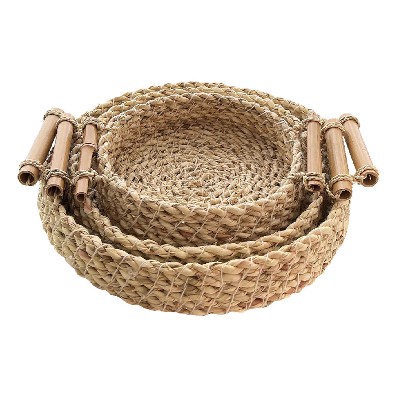 Main image of 竹制手柄手工编织篮（三件套）