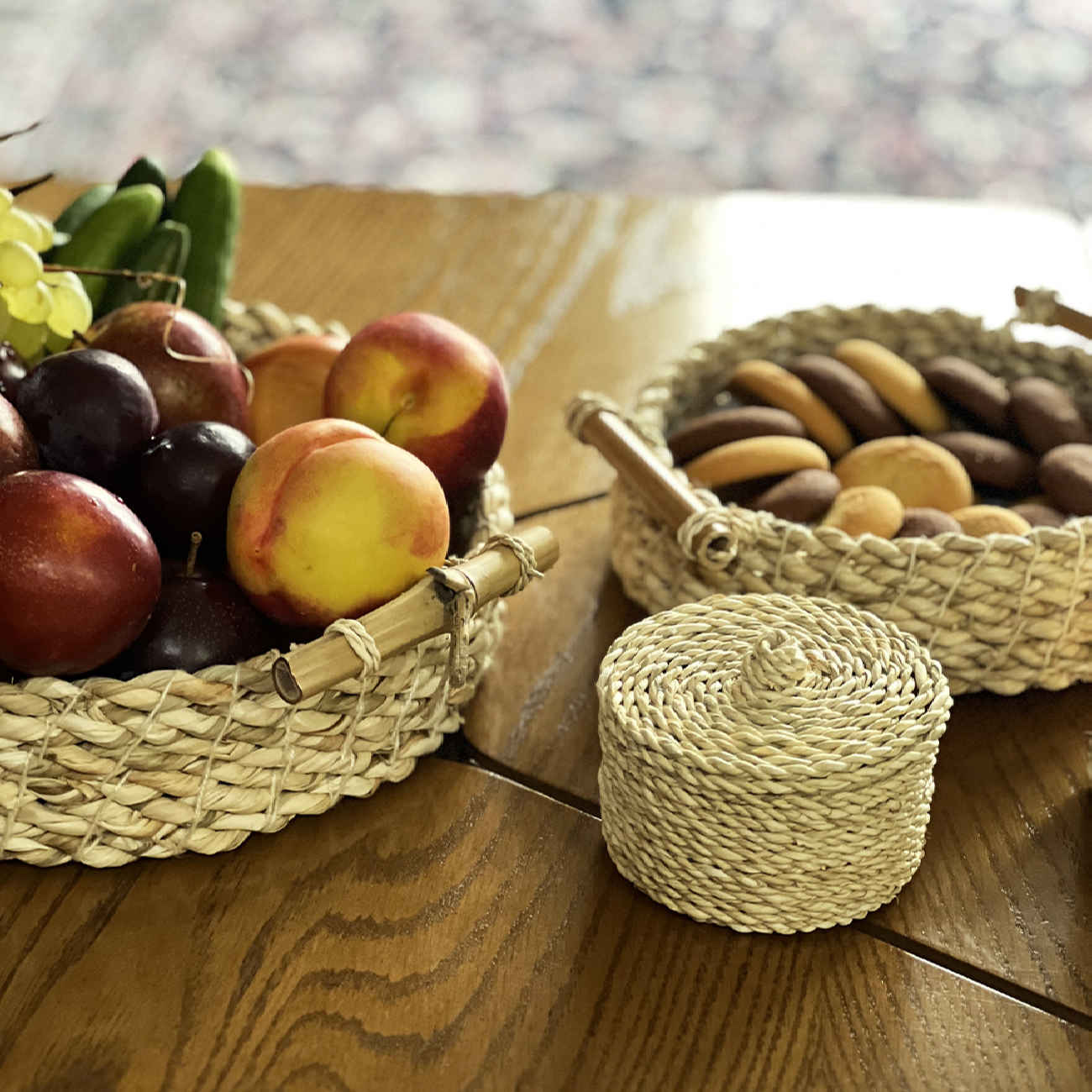 竹制手柄手工编织篮（三件套）