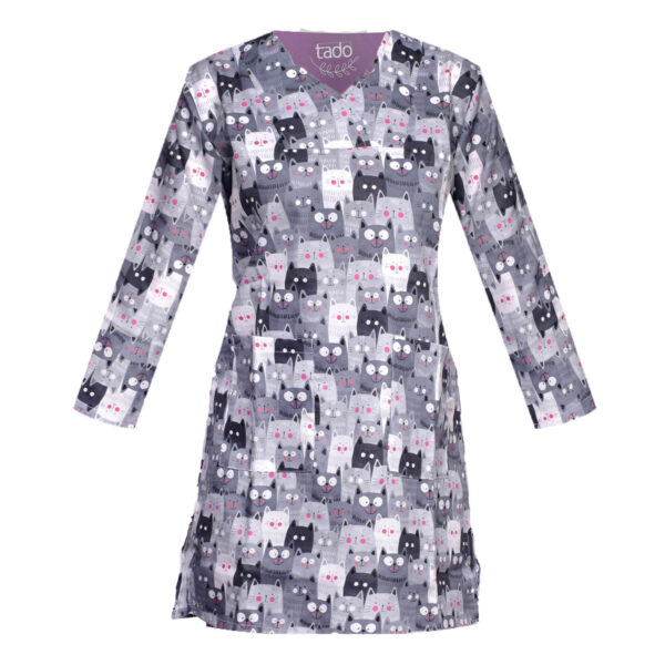 女士长袖兽医工作服套装——猫咪设计 · 可爱与舒适