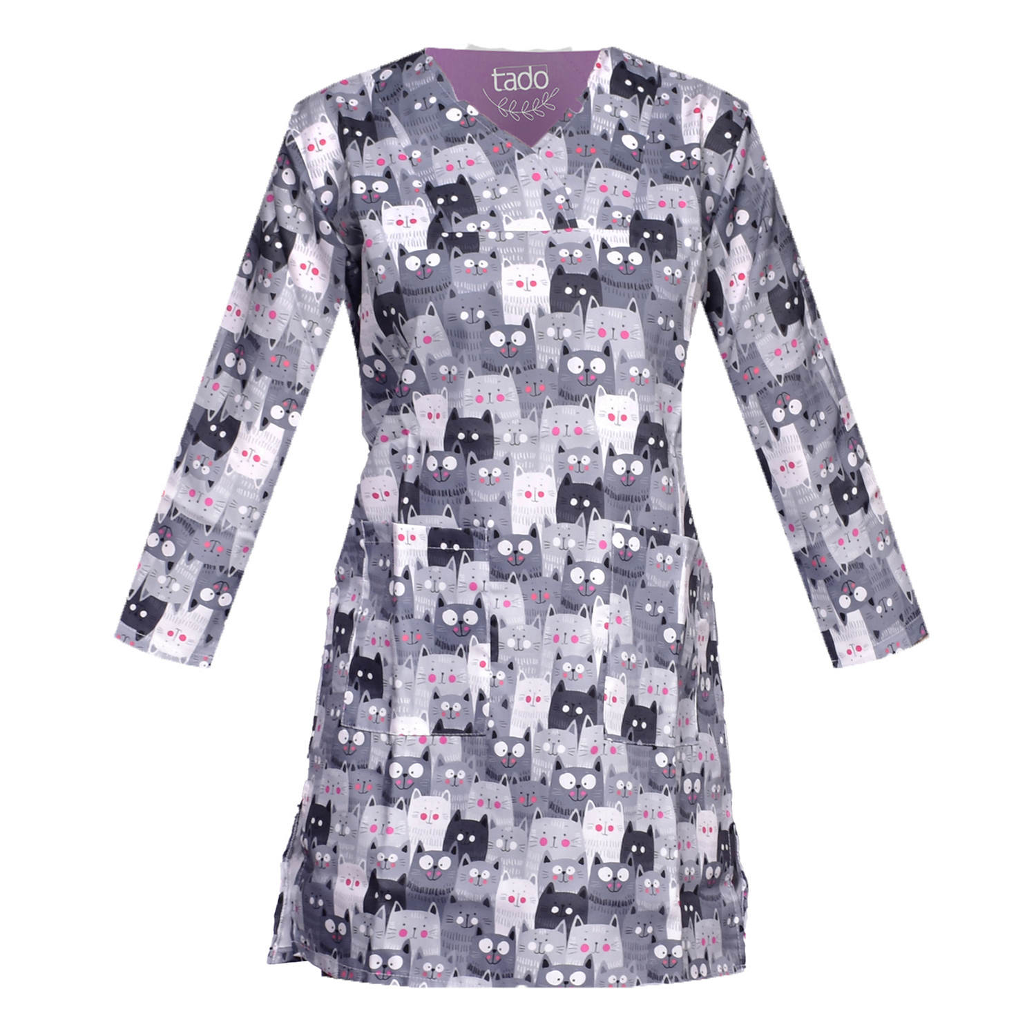 Main image of 女士长袖兽医工作服套装——猫咪设计 · 可爱与舒适