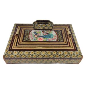 花卉奇幻 – 木质桌面收纳器，Khatamkari 艺术