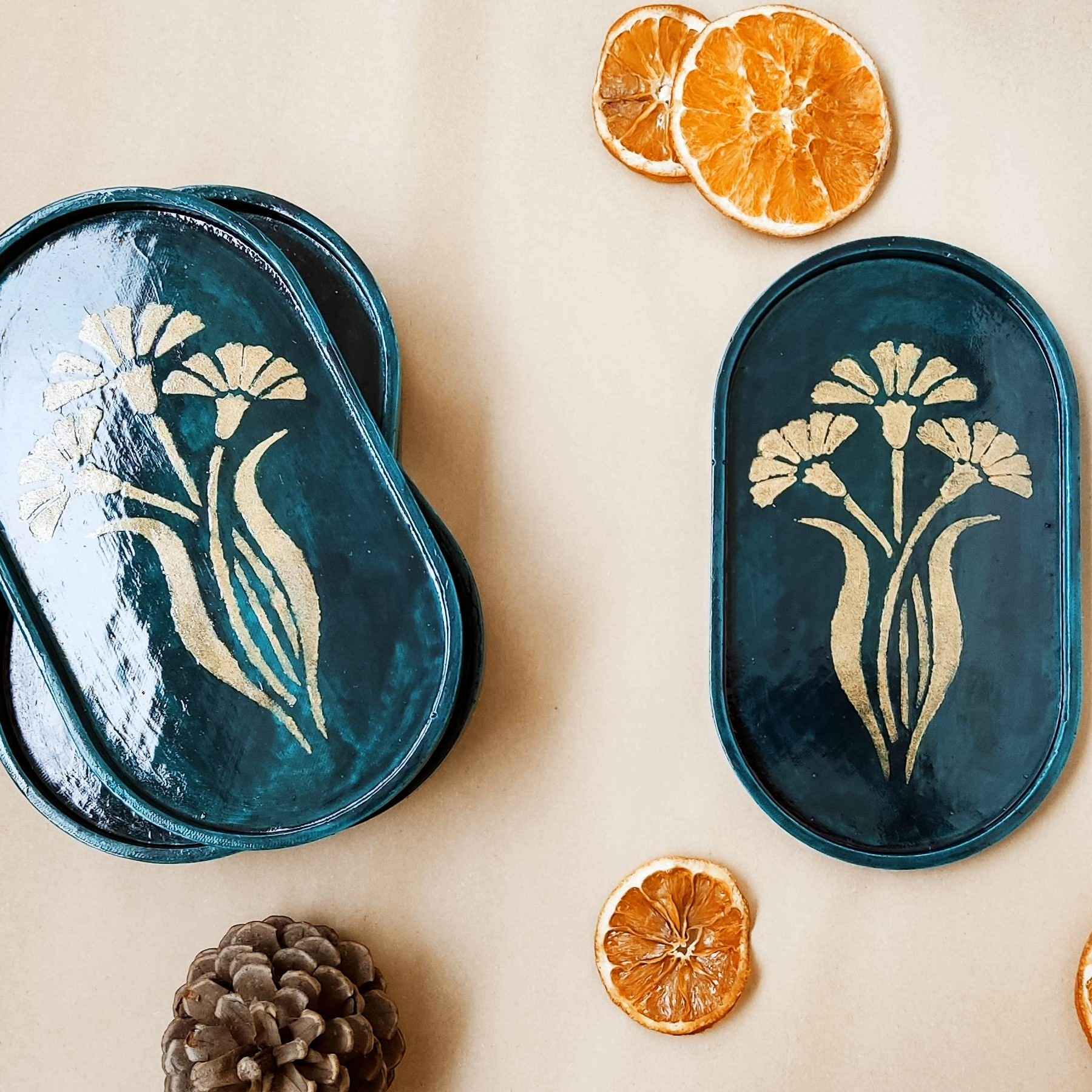 艺术混凝土托盘 – 花卉设计