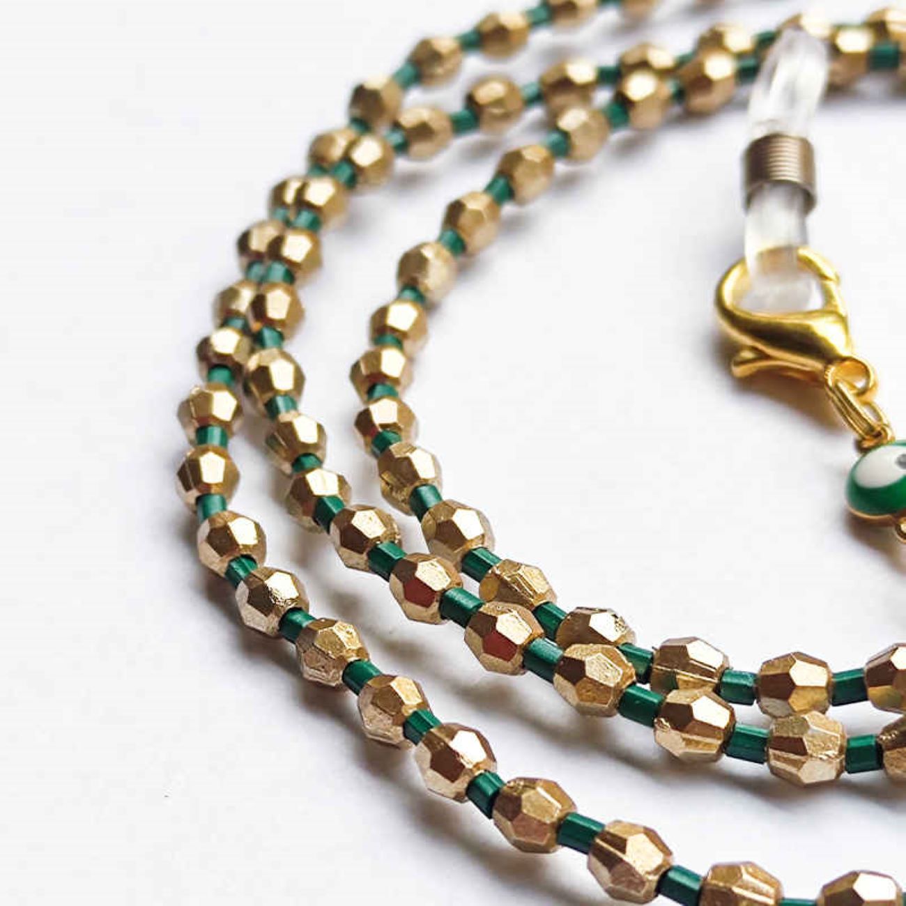 珠饰眼镜链 – 手工制作，配有恶魔之眼水晶珠