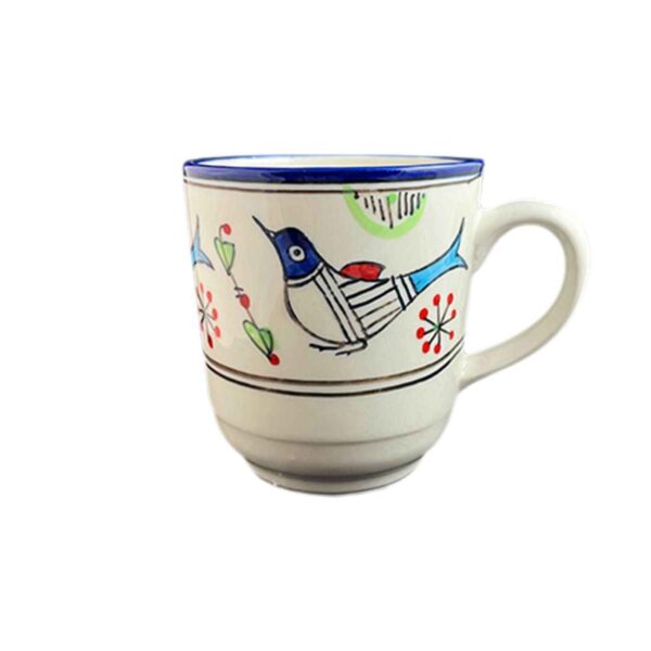 艺术陶瓷杯 – 手工白鸟与花卉绘画设计