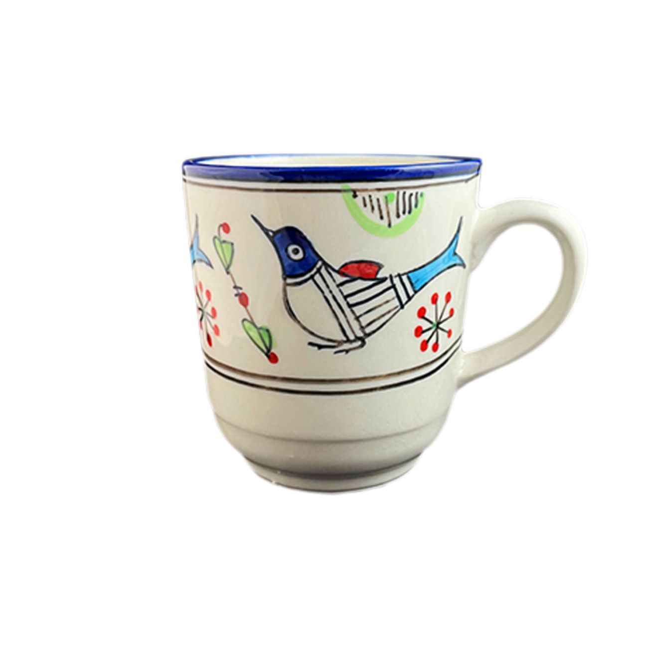 Main image of 艺术陶瓷杯 – 手工白鸟与花卉绘画设计