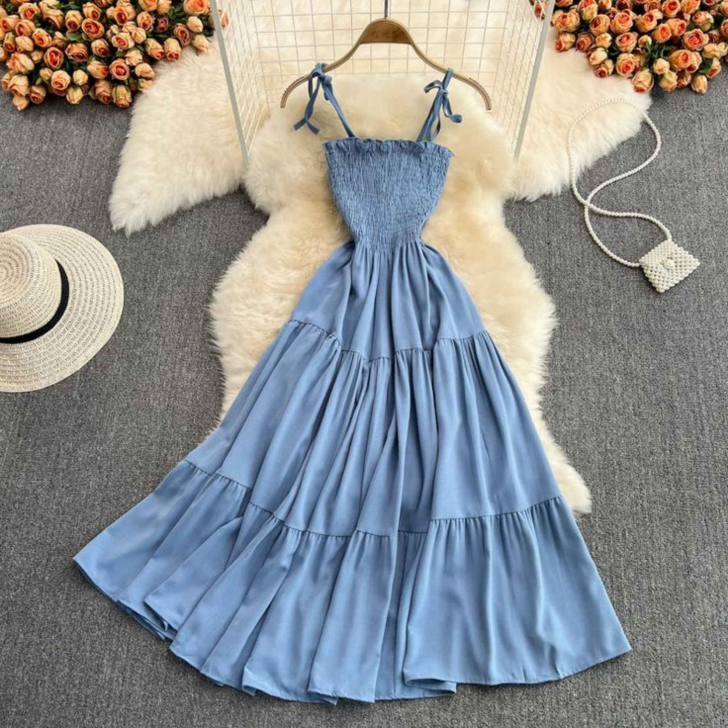 女款蓝色海滩连衣裙，型号Summer Night