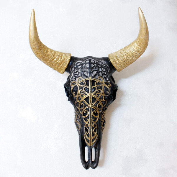 金角牛头骨雕像 – 西部风格艺术摆件