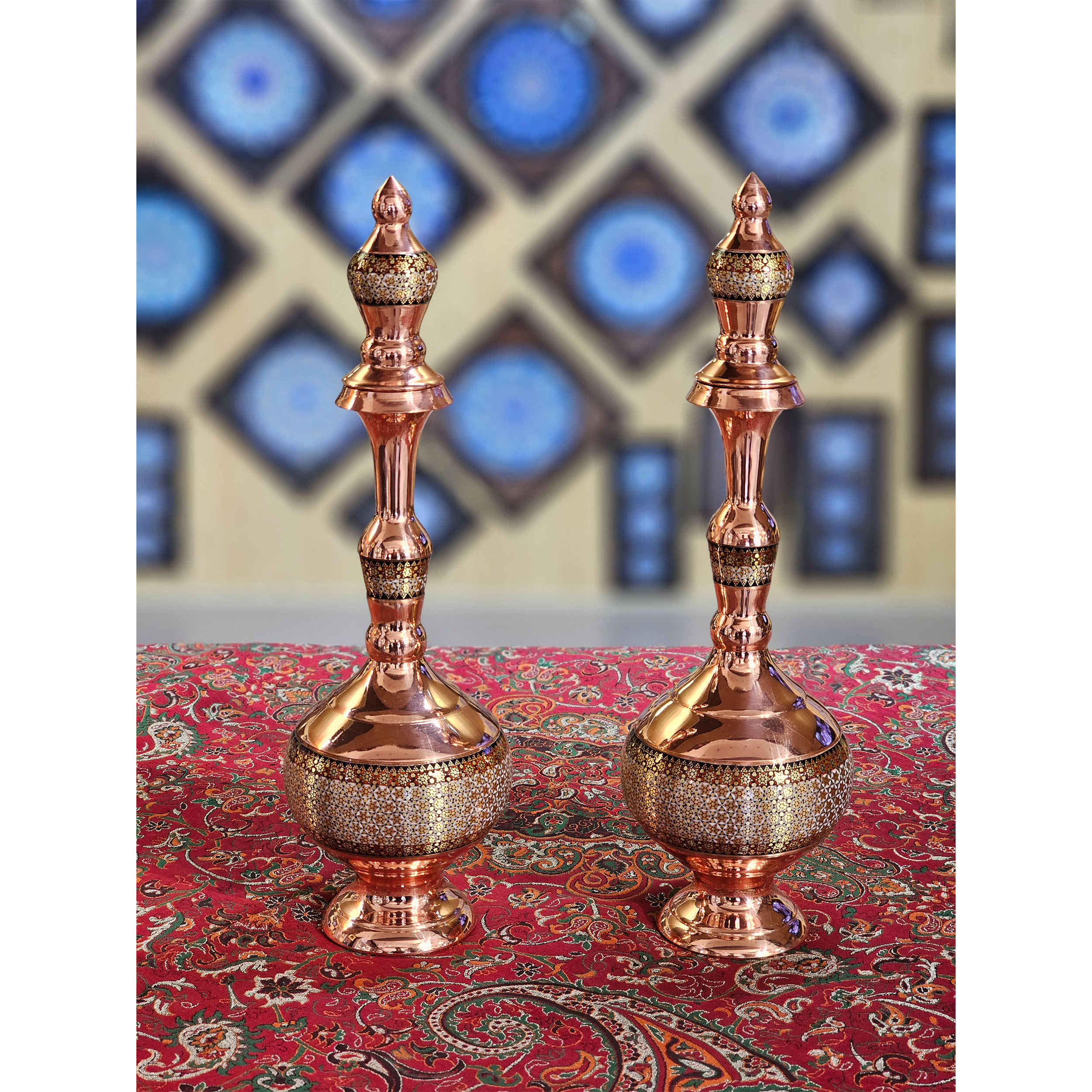 装饰铜瓶 – 波斯珐琅(Minakari)手工制作