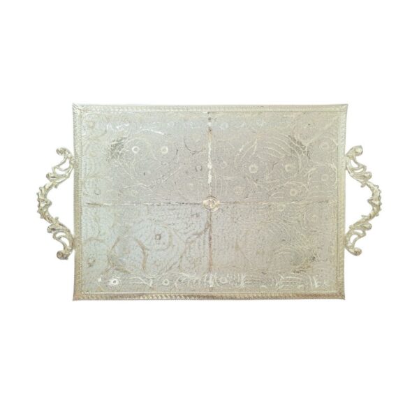 装饰镂空铜托盘 镀银 艺术风格 手工制作