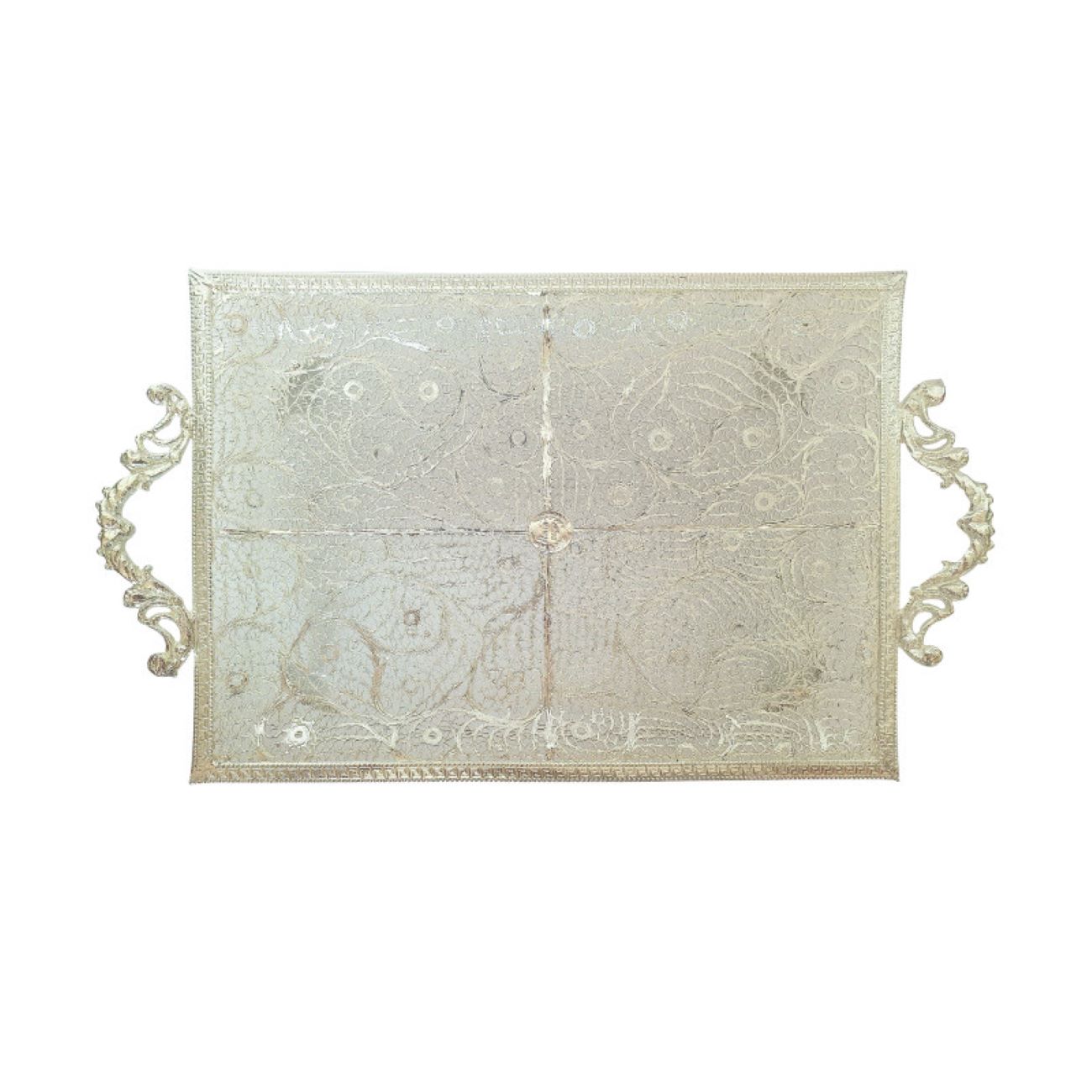 装饰镂空铜托盘 镀银 艺术风格 手工制作