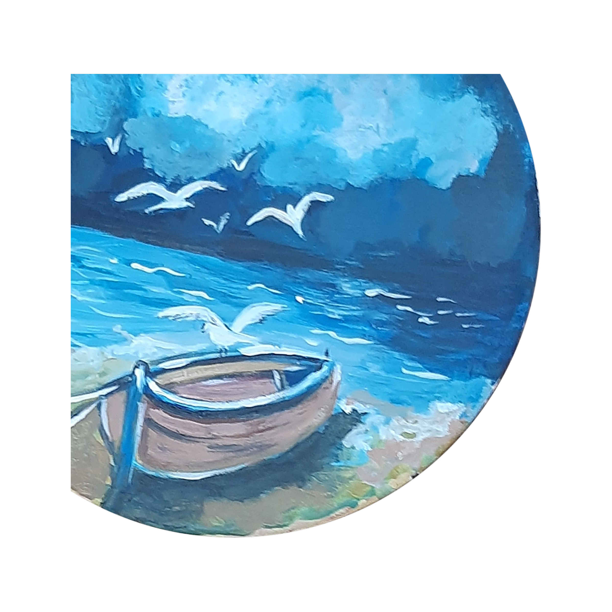 装饰陶瓷盘——手绘“海滩小船”图案