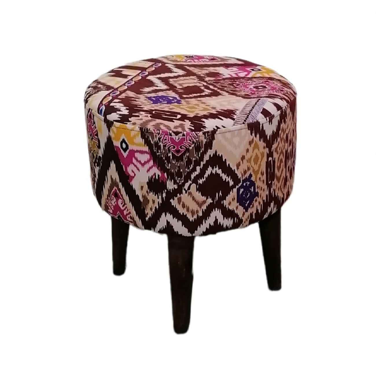 波斯艺术灵感圆凳,木质脚架