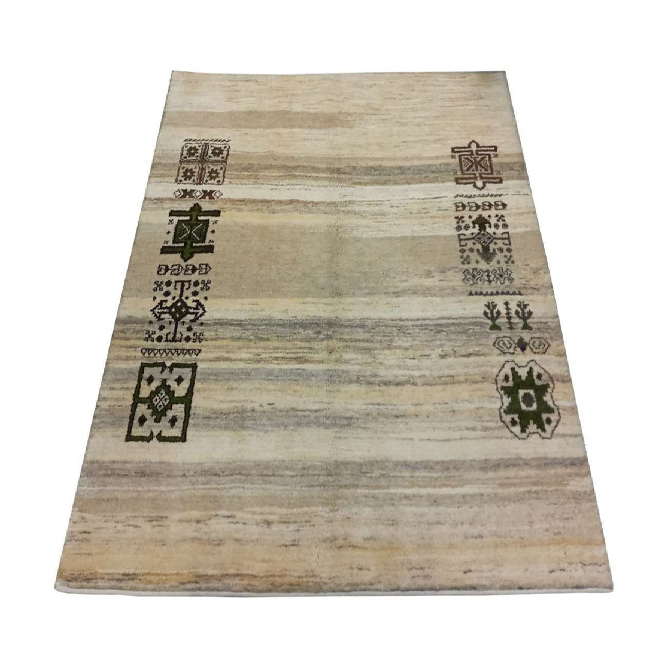 正宗波斯加贝毯羊毛地毯 手工编织 几何米色款