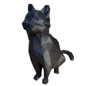 几何立体派黑猫坐姿雕像 – 现代艺术雕塑