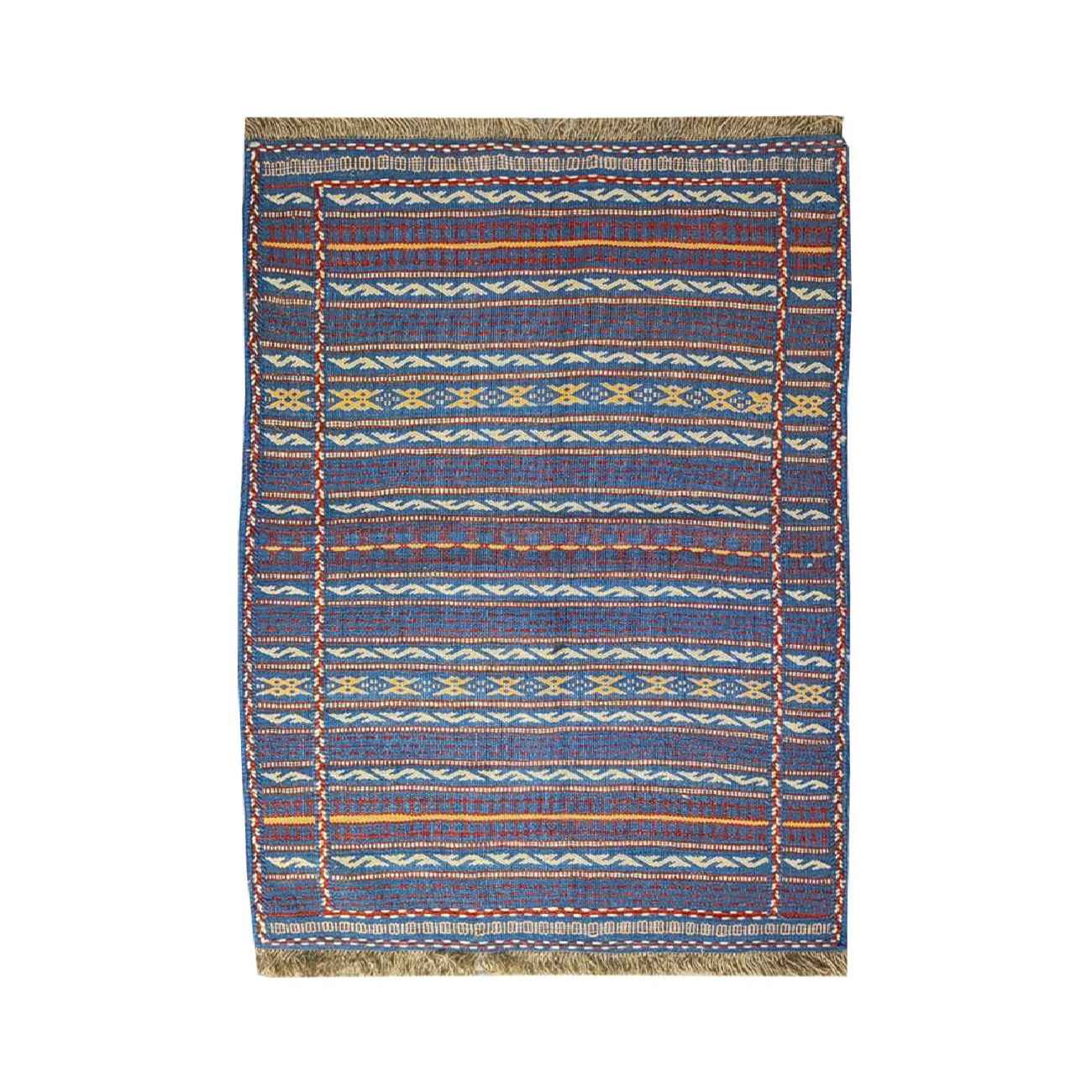 Main image of 波斯羊毛基利姆地毯 手工编织 条纹蓝色