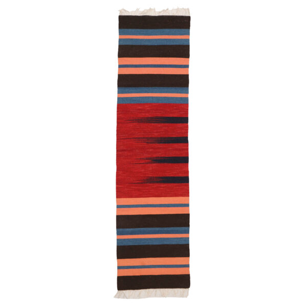 波斯羊毛基利姆长条地毯 手工编织于伊斯法罕 条纹红色