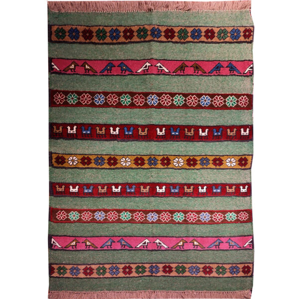 波斯羊毛基利姆地毯 手工编织 条纹动物图案