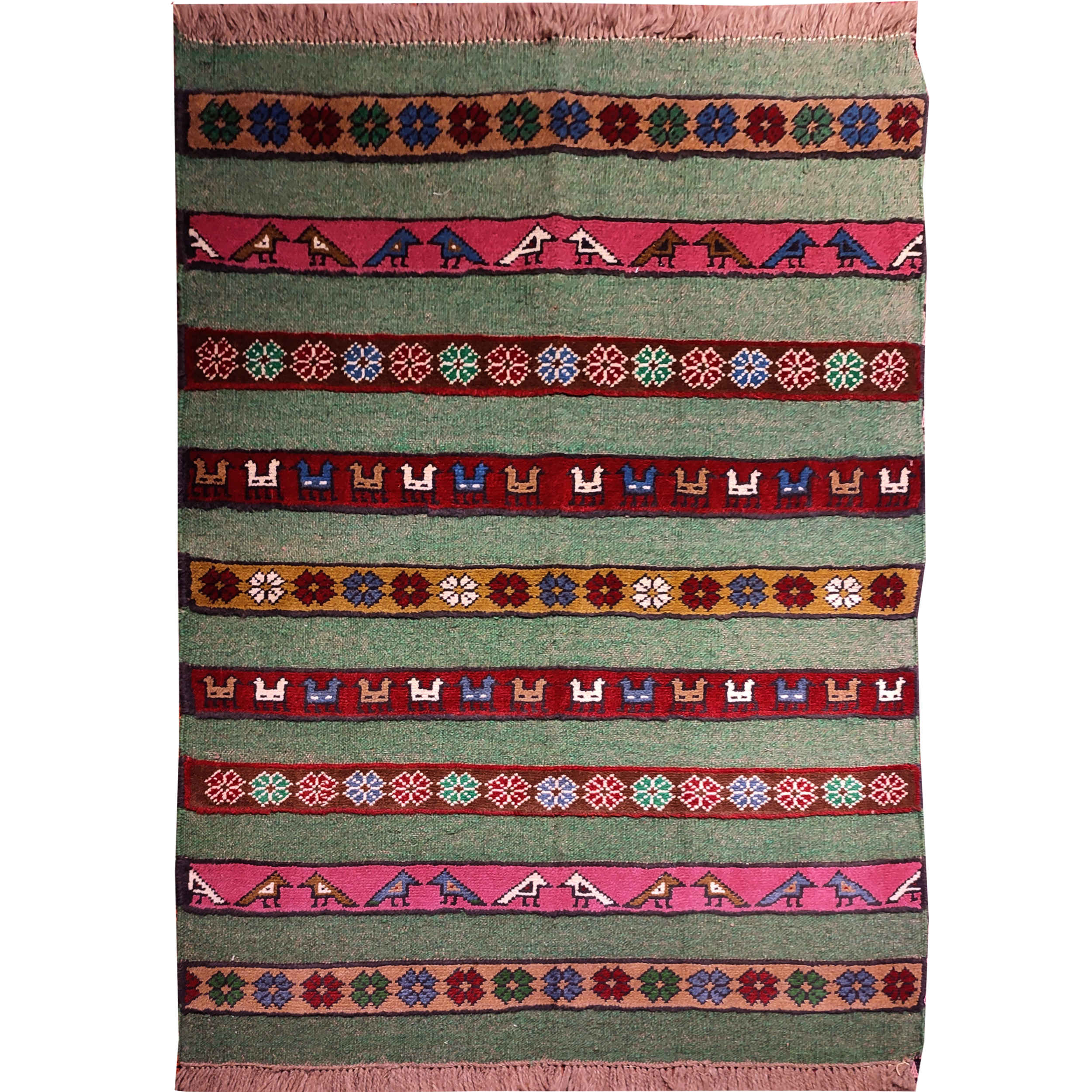 波斯羊毛基利姆地毯 手工编织 条纹动物图案