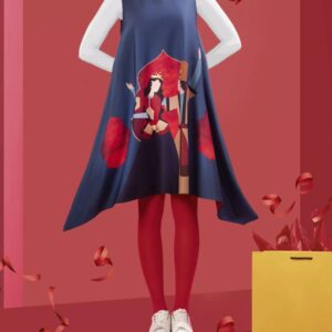 女款海军蓝宽松连衣裙，型号Snow White
