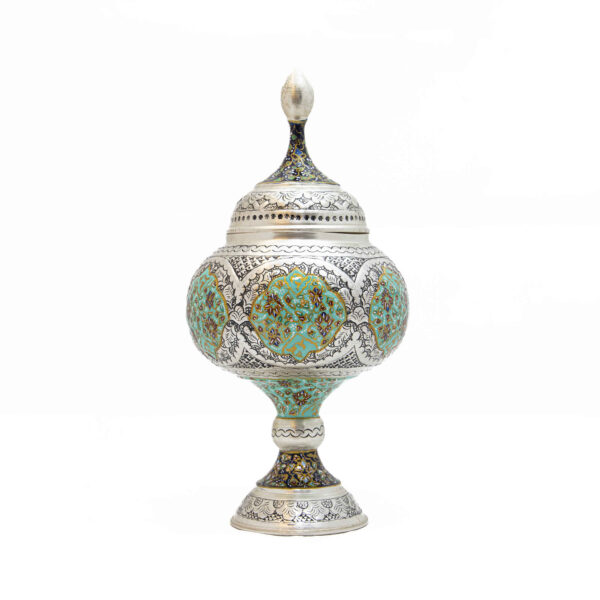 手工波斯雕刻铜糖碗 – Tezhip 图案