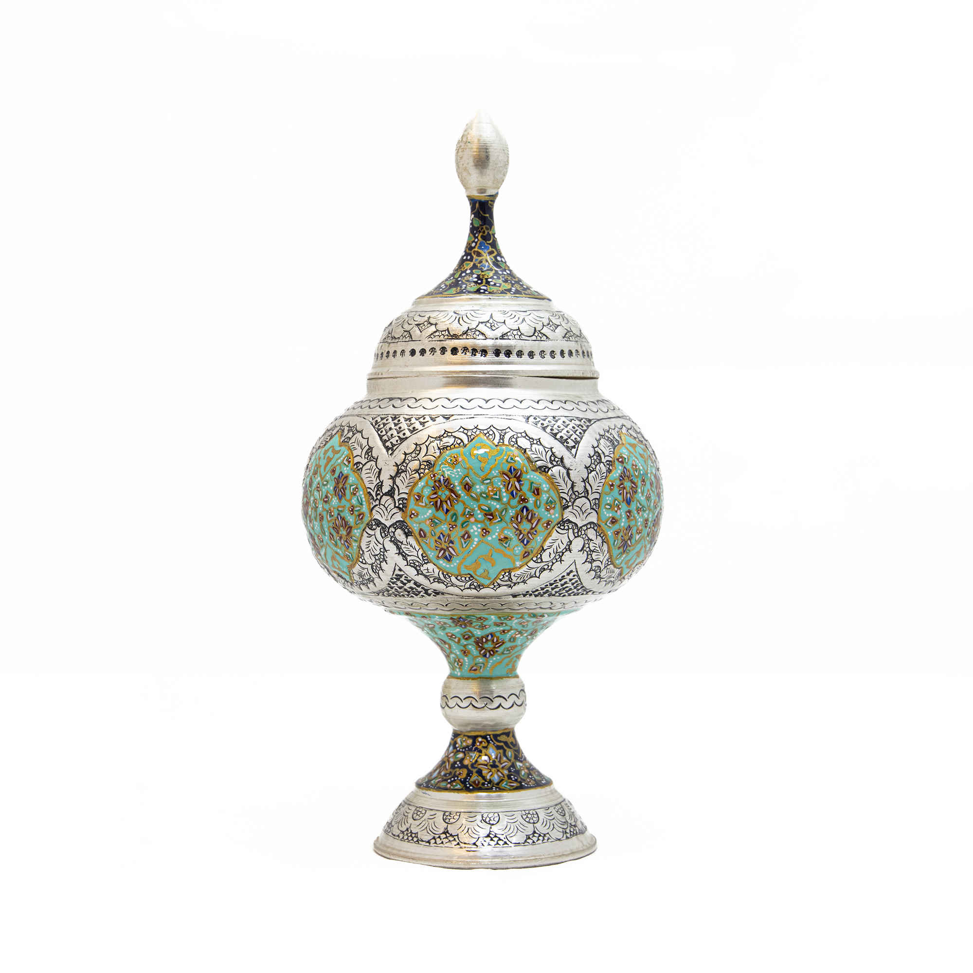 手工波斯雕刻铜糖碗 – Tezhip 图案