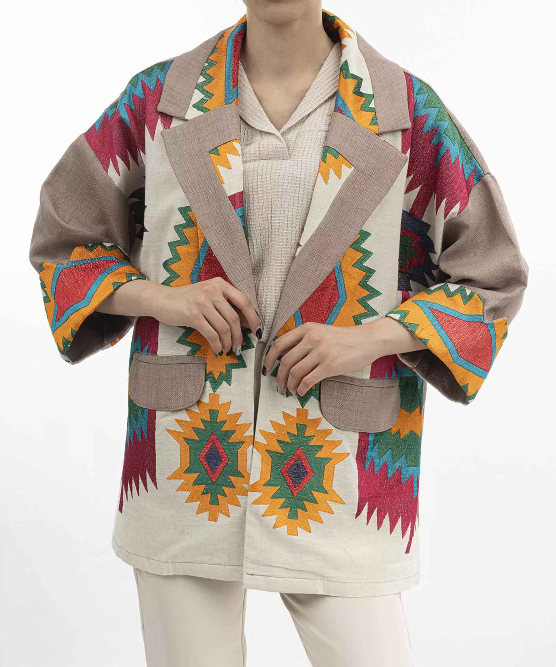 Main image of 波斯刺绣女款Manto，几何图案