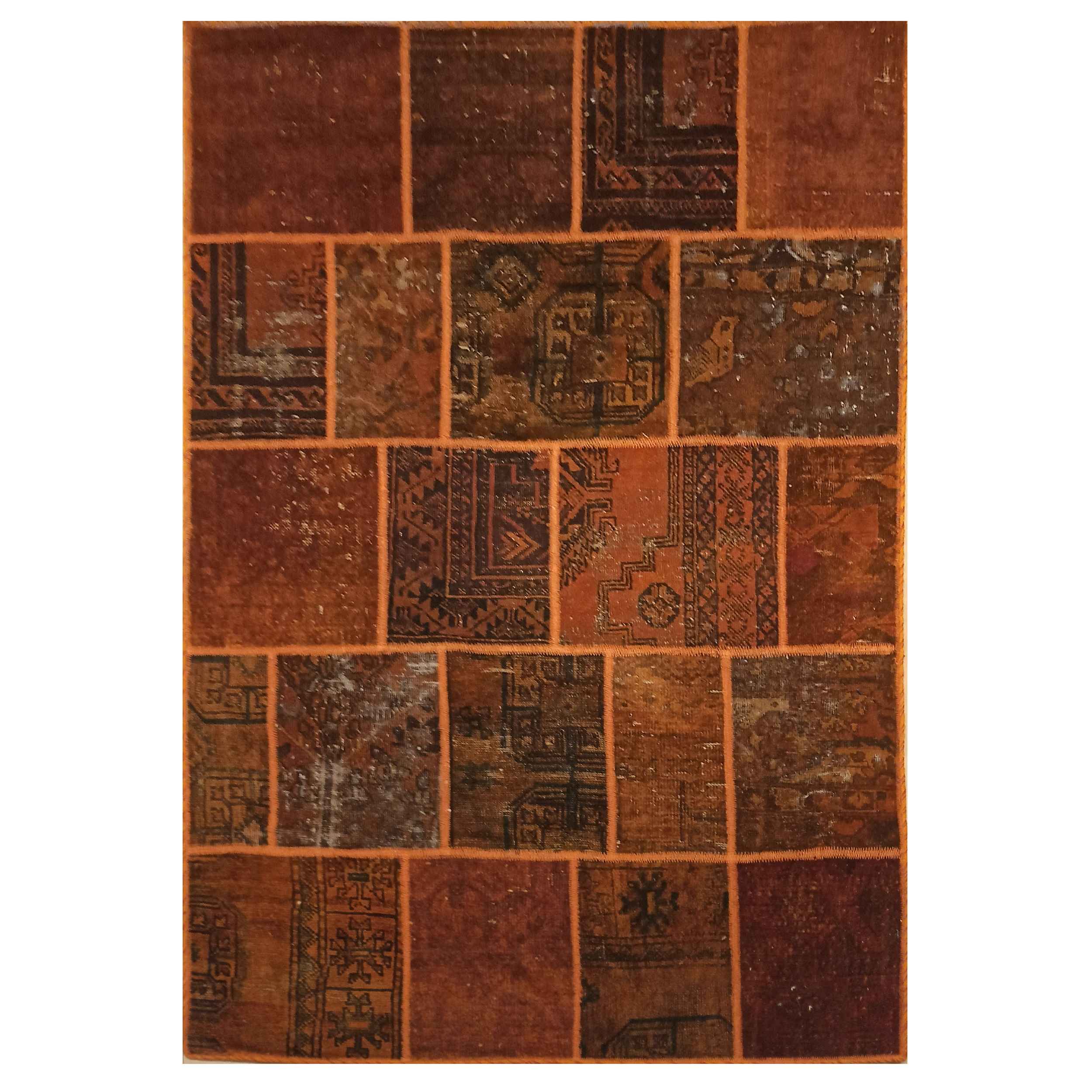 Main image of 复古波斯手工结拼花地毯 棕色