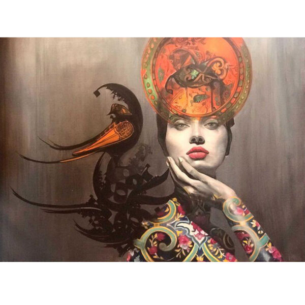 原创波斯肖像油画 —— 女孩与书法