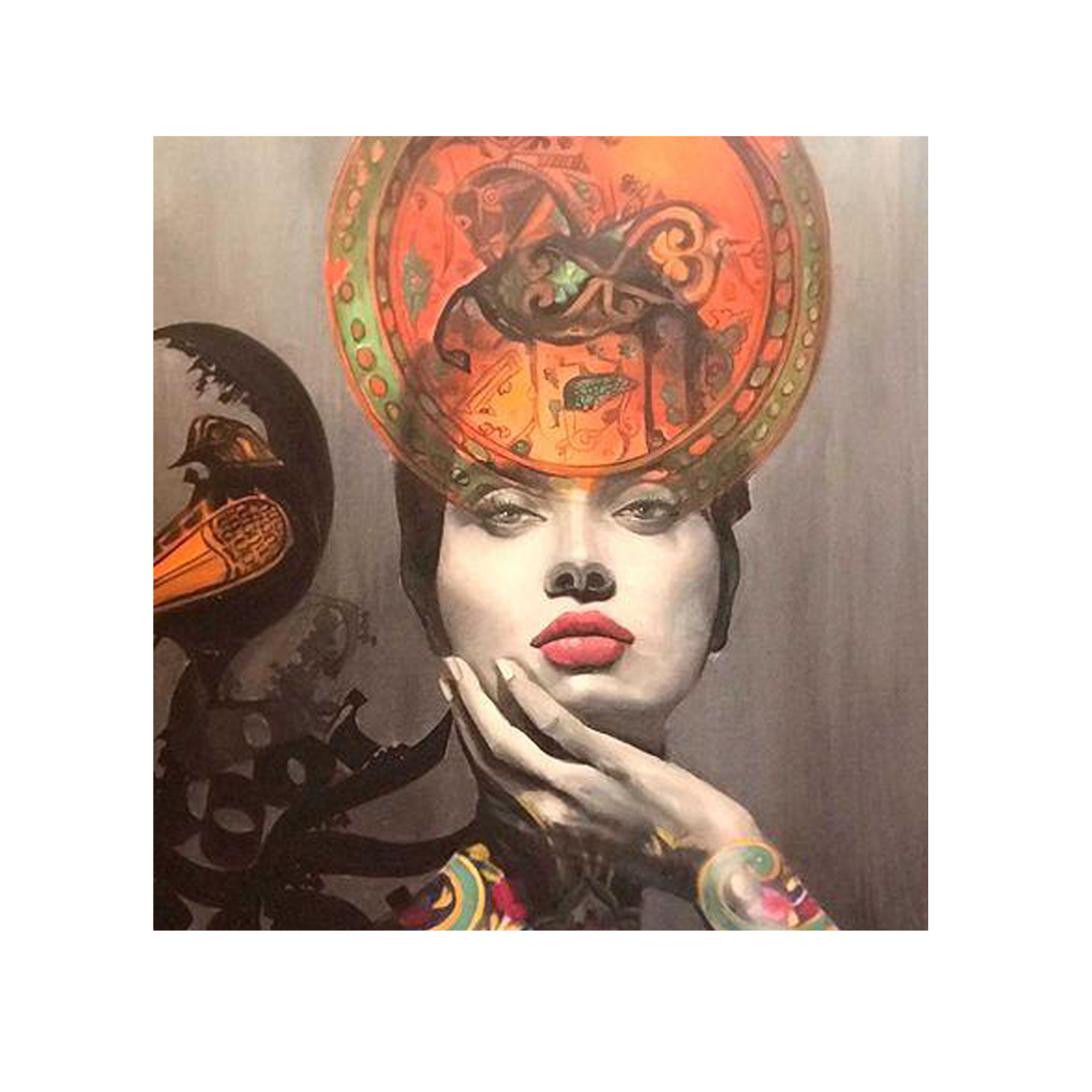 原创波斯肖像油画 —— 女孩与书法