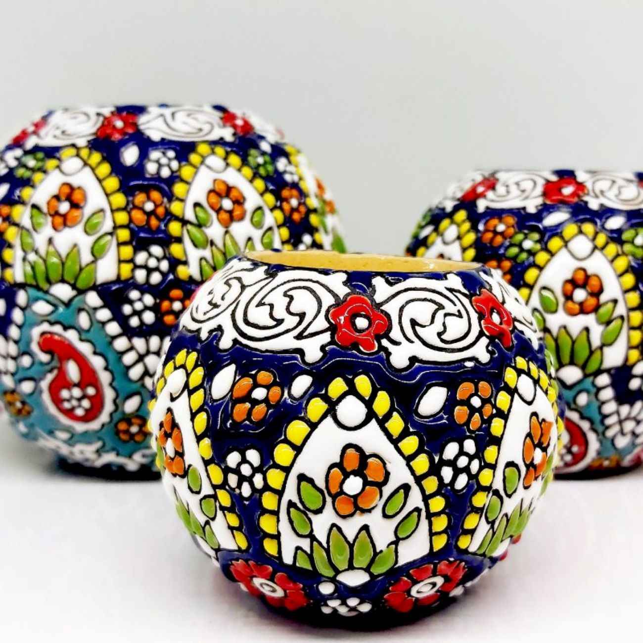 手工波斯陶瓷米纳卡里烛台 – 艺术设计