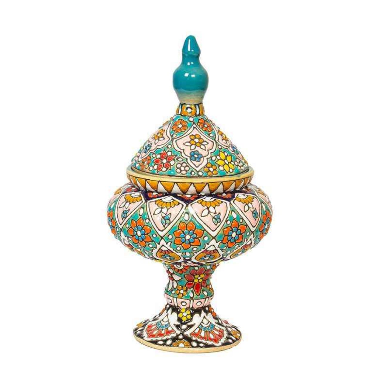 Main image of 手工波斯陶瓷带盖糖碗 – 珐琅（Minakari），花卉图案