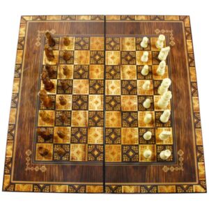 波斯镶嵌木质象棋棋盘（32颗棋子）– 艺术设计