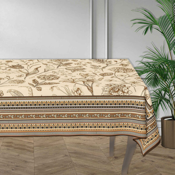 印花桌布，花卉边框，棕色，6人座