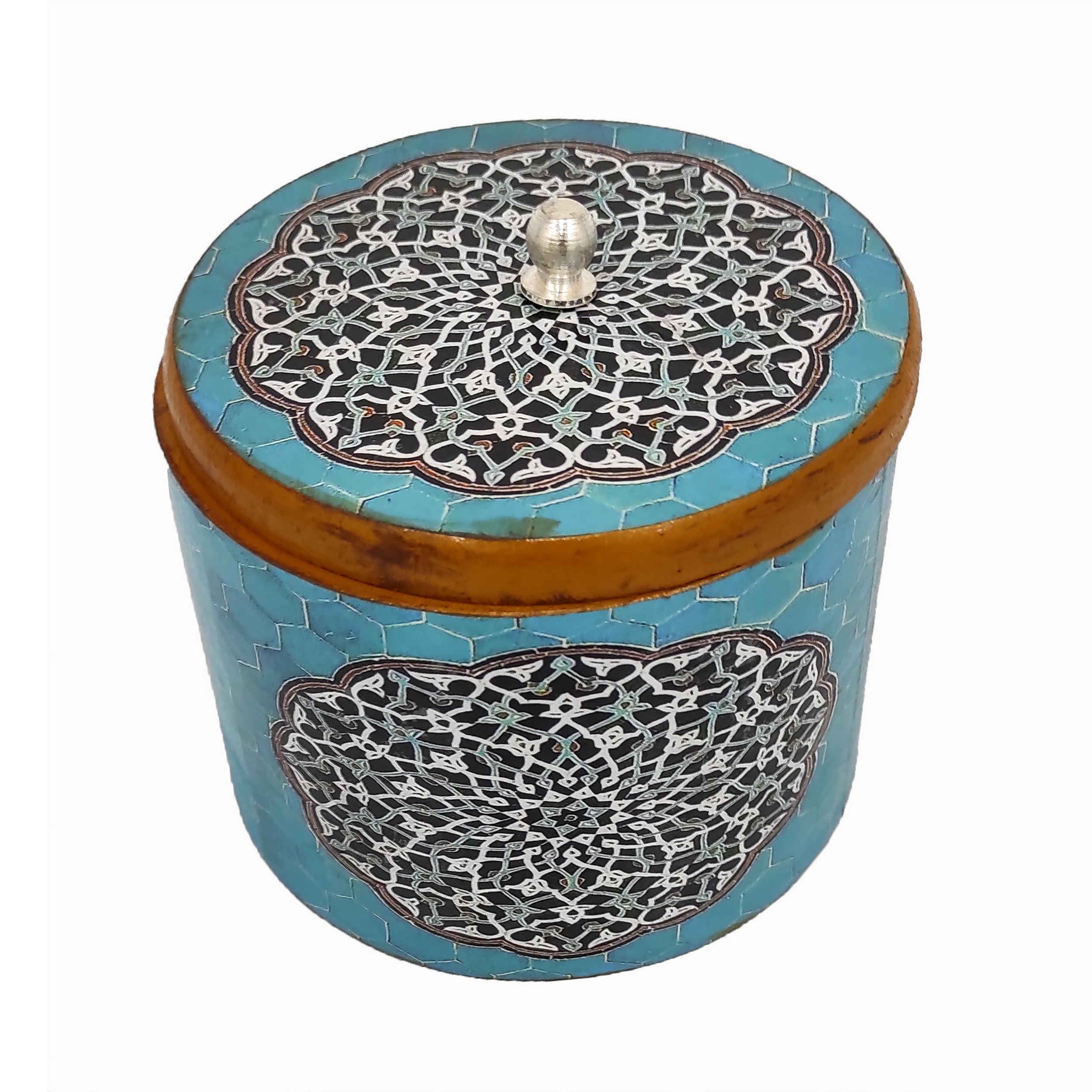 Main image of 手工木制带盖糖碗 – 艺术波斯曼陀罗蓝色设计