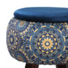 Thumbnail 3: 波斯艺术灵感蓝色天鹅绒圆凳，木质脚架