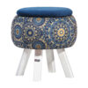 Thumbnail 4: 波斯艺术灵感蓝色天鹅绒圆凳，木质脚架