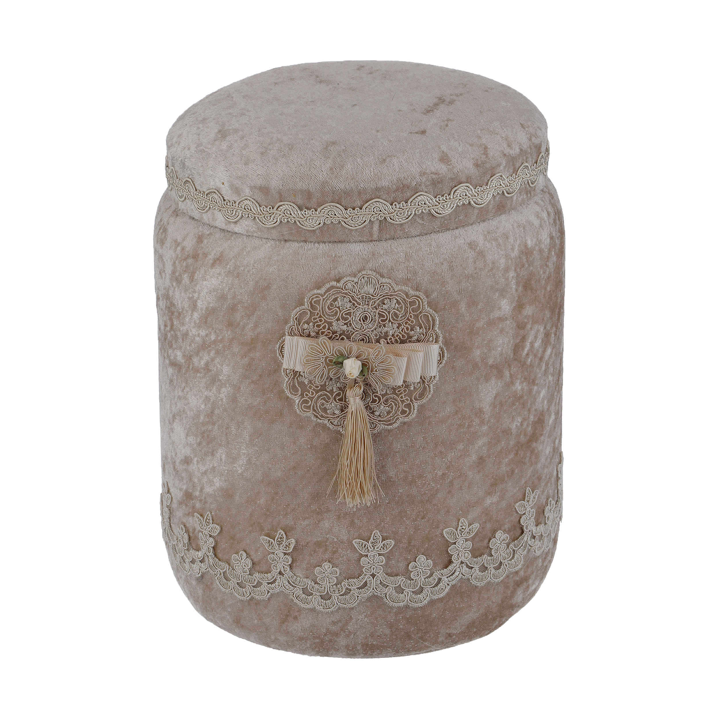 天鹅绒垃圾桶与纸巾盒套装 – 带流苏