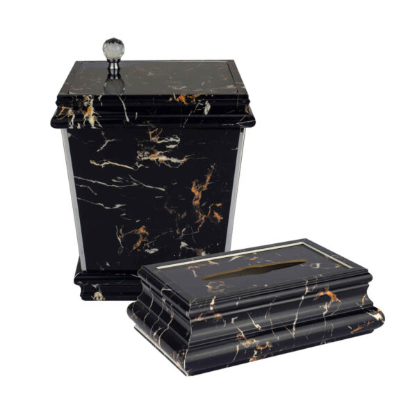 垃圾桶与纸巾盒套装 – 大理石纹设计